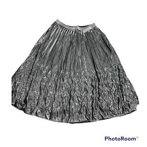 NWT WDNY Women's Size 1X Plus Pleated Midi Skirt Silver Metallic